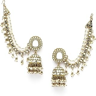 ZENEME Traditional Stylish Gold Plated Polki & Pearl Bahubali Jhumki Jhumka Earrings Jewellery For Girls And Women